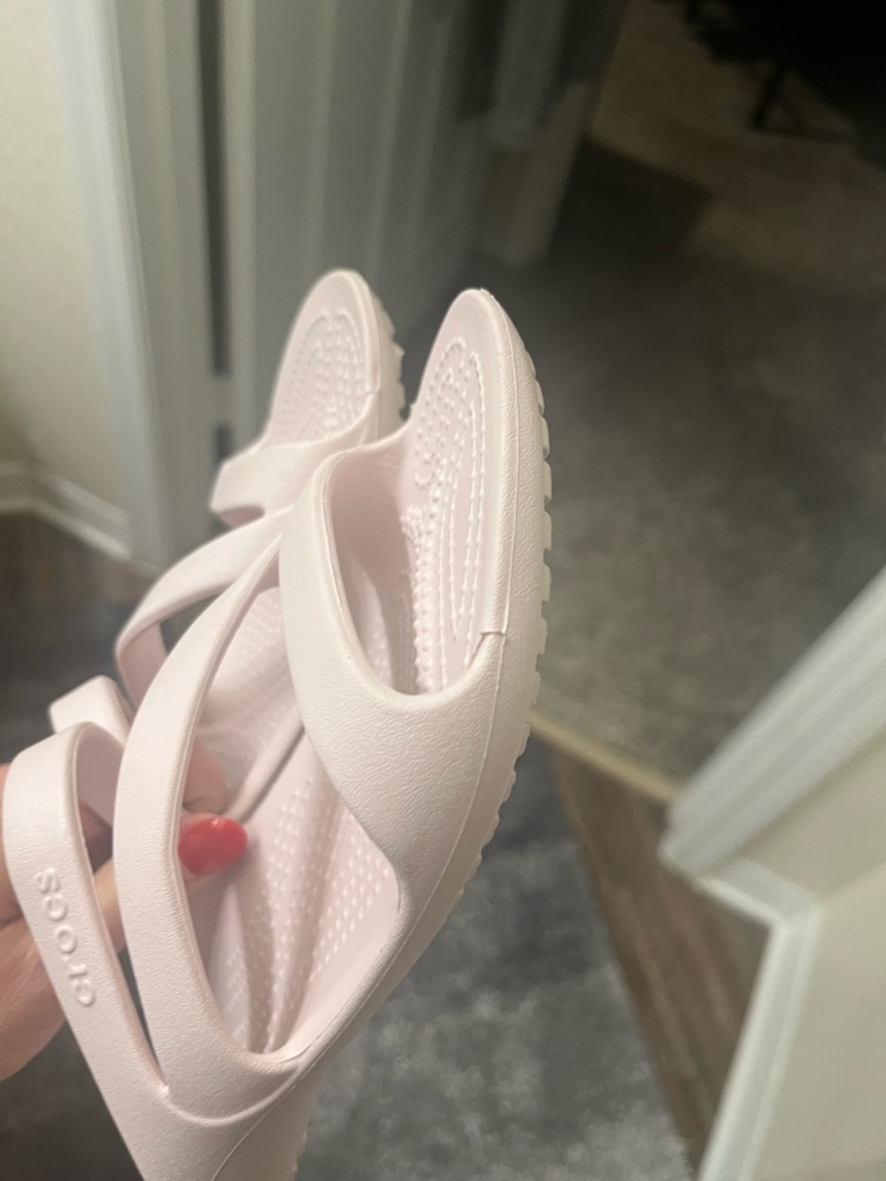CROCS Women’s Pale Pink Dual-Strap Slide Sandals - Picture 3 of 8